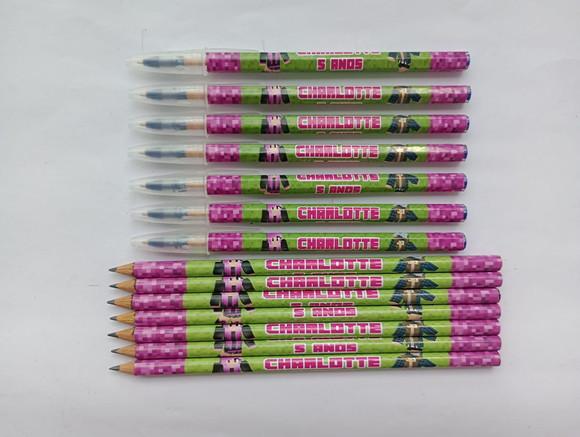 Kit Lápis com Caneta Personalizada Minecraft Menina