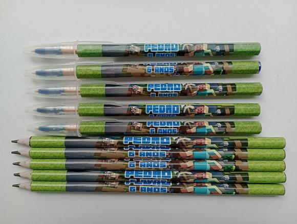 Kit Lápis com Caneta Personalizada Minecraft
