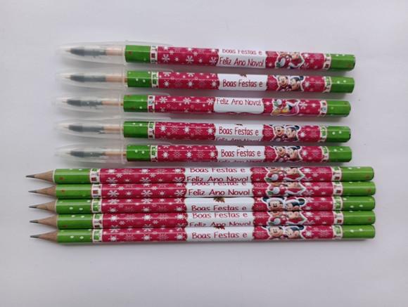 Kit Lápis com Caneta Personalizada Natal Mickey e Minnie