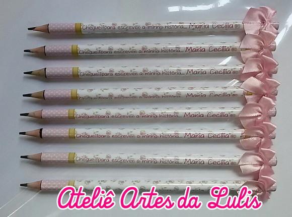 Lápis Personalizado Floral com Lacinho