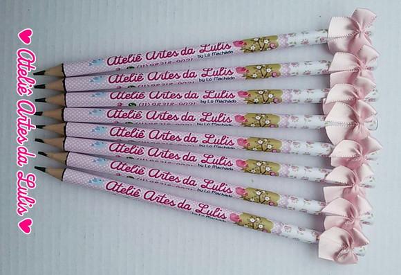 Lápis Personalizado Floral com Lacinho