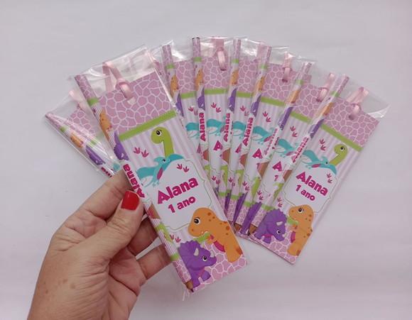 Marcador de Livro + Lápis Dinossauro Baby Menina
