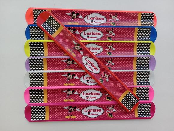Pulseira Bate Enrola Mickey e Minnie Cores Sortidas