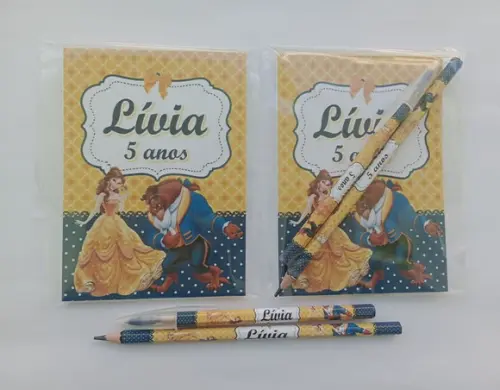 Bloquinho com Caneta e Lápis a Bela e a Fera