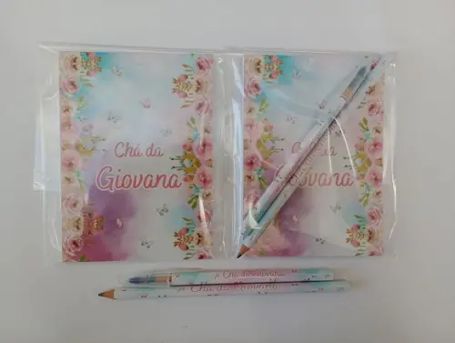 Bloquinho com Caneta e Lápis Floral Aquarela