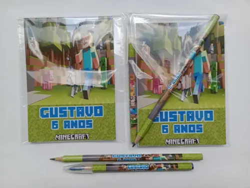 Bloquinho com Caneta e Lápis Minecraft