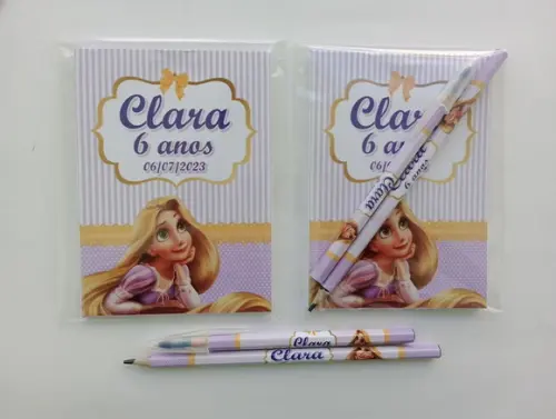 Bloquinho com Caneta e Lápis Rapunzel