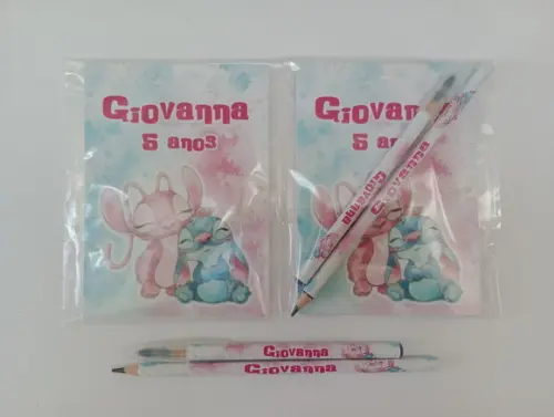 Bloquinho com Caneta e Lápis Stitch Aquarela