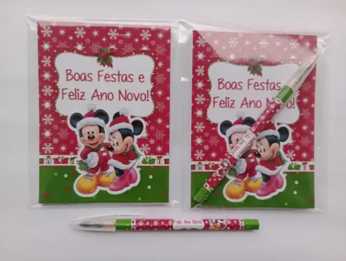 Bloquinho com Caneta Mickey e Minnie de Natal