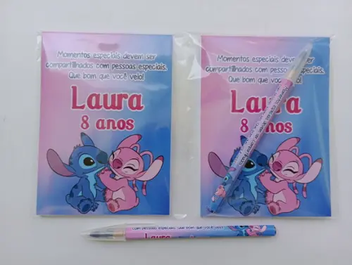 Bloquinho com Caneta Stitch e Angel