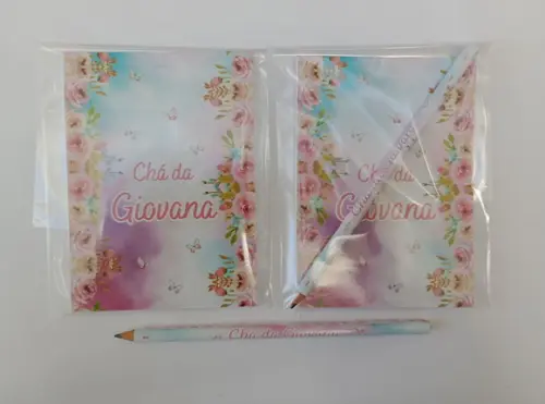 Bloquinho com Lápis Floral Aquarela