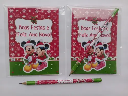 Bloquinho com Lápis Mickey e Minnie de Natal