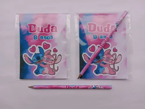 Bloquinho com Lápis Stitch e Angel