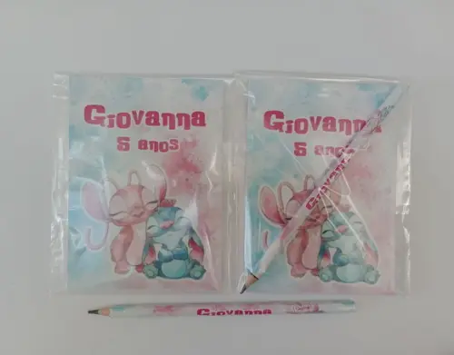 Bloquinho com Lápis Stitch Aquarela