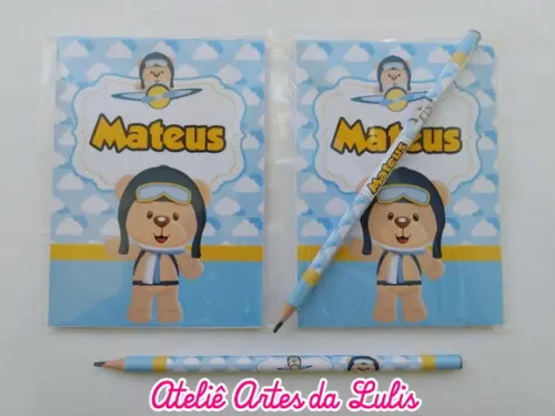 Bloquinho com Lápis Ursinho Aviador
