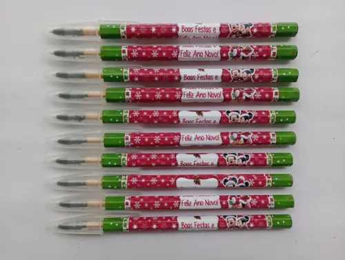 Caneta Personalizada Mickey e Minnie de Natal