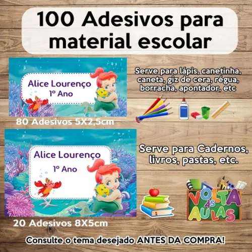 Kit Adesivo Escolar a Pequena Sereia Baby