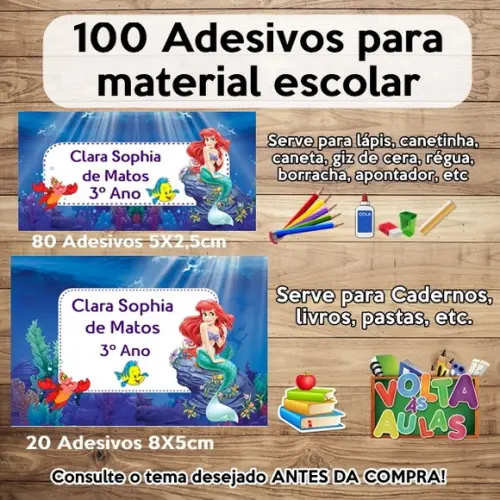 Kit Adesivo Escolar a Pequena Sereia