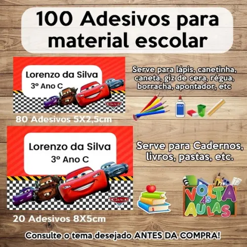 Kit Adesivo Escolar Carros