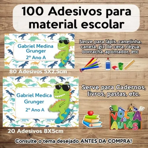 Kit Adesivo Escolar Dinossauro