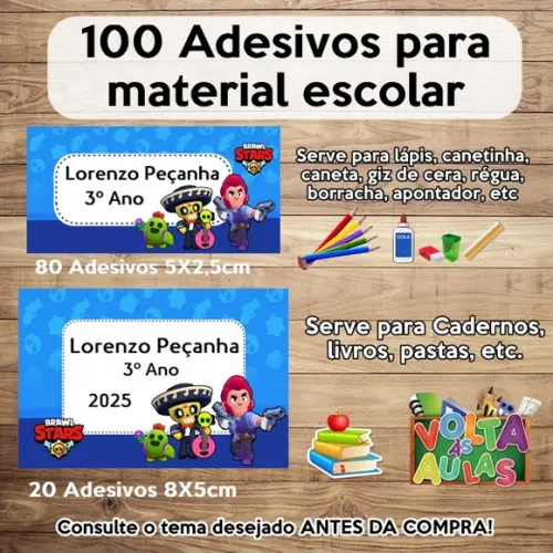Kit Adesivo Escolar Brawl Stars