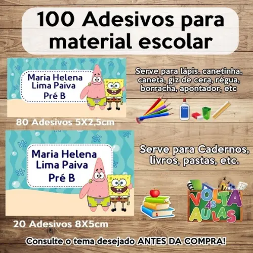Kit Adesivo Escolar Bob Esponja