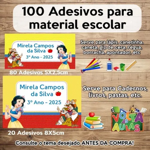 Kit Adesivo Escolar Branca de Neve