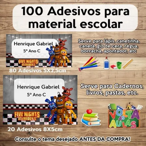 Kit Adesivo Escolar Five Nights At Freddy's