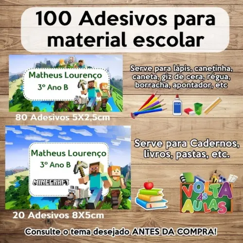 Kit Adesivo Escolar Minecraft