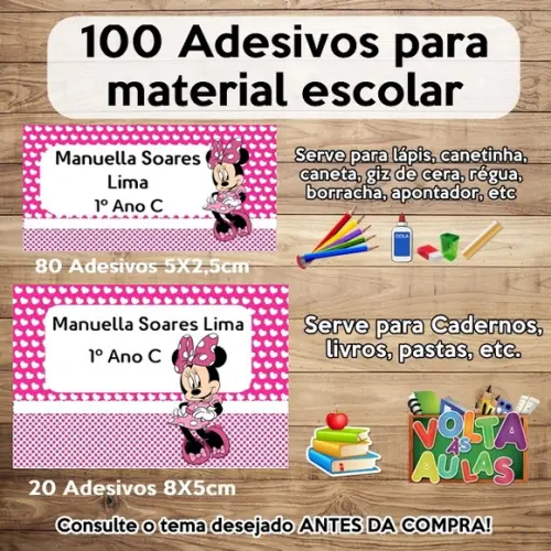 Kit Adesivo Escolar Minnie Rosa