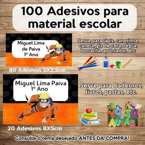 Kit Adesivo Escolar Naruto