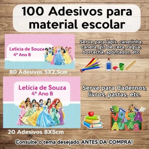Kit Adesivo Escolar Princesas