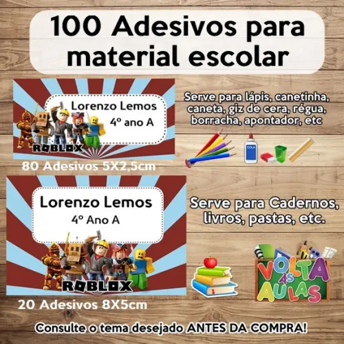 Kit Adesivo Escolar Roblox