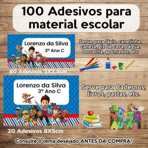 Kit Adesivo Escolar Patrulha Canina