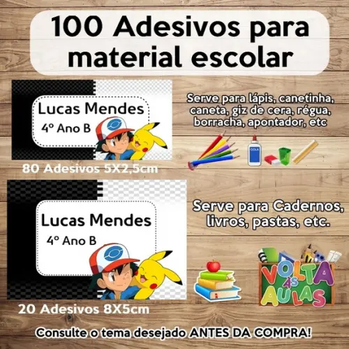 Kit Adesivo Escolar Pokemon