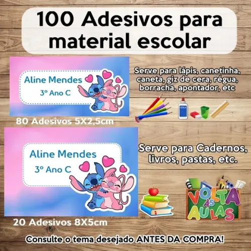 Kit Adesivo Escolar Stitch e Angel