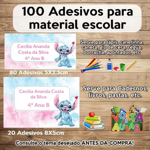 Kit Adesivo Escolar Stitch Aquarela