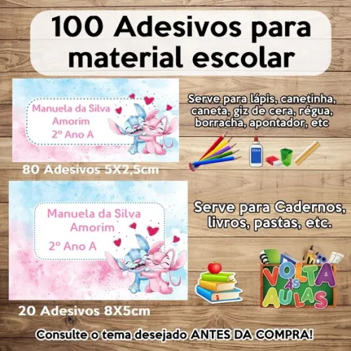Kit Adesivo Escolar Stitch e Angel Aquarela