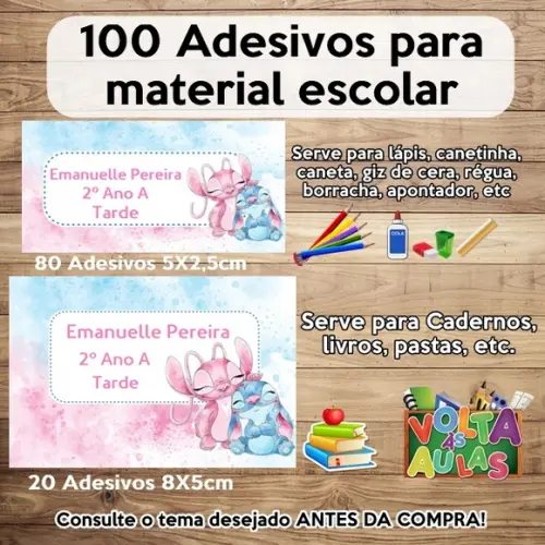 Kit Adesivo Escolar Stitch e Angel Aquarela