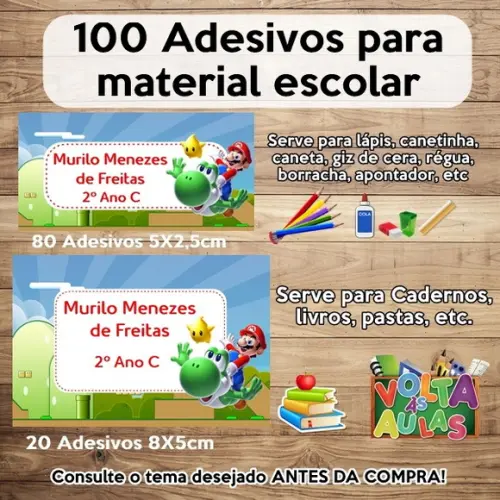Kit Adesivo Escolar Super Mario