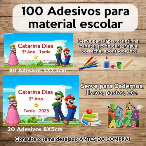 Kit Adesivo Escolar Super Mario
