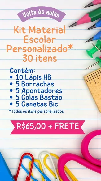 Kit Escolar 30 Itens Personalizados