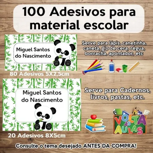 Kit Adesivo Escolar Ursinho Panda