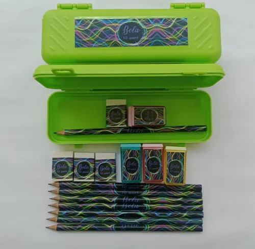 Kit Escolar com Estojo Festa Neon Personalizado