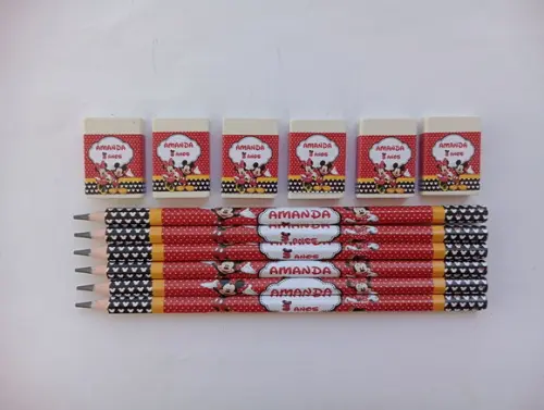 Kit Lápis com Borracha Mickey e Minnie Personalizada