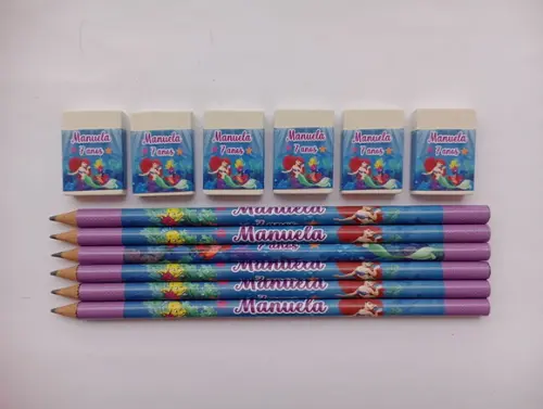 Kit Lápis com Borracha Personalizada a Pequena Sereia