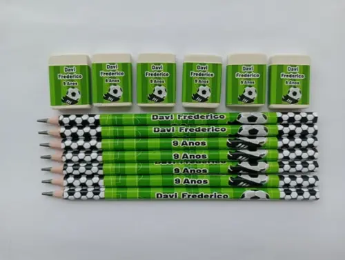 Kit Lápis com Borracha Personalizada Futebol