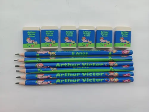 Kit Lápis com Borracha Personalizada Gato Galáctico