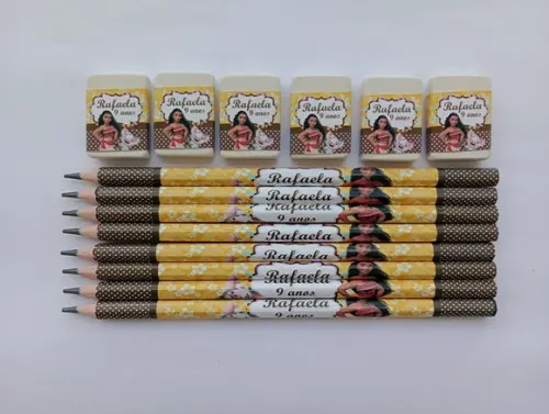 Kit Lápis com Borracha Personalizada Moana