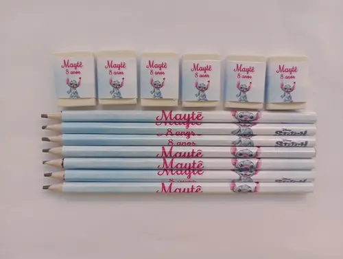 Kit Lápis com Borracha Personalizada Stitch Aquarela